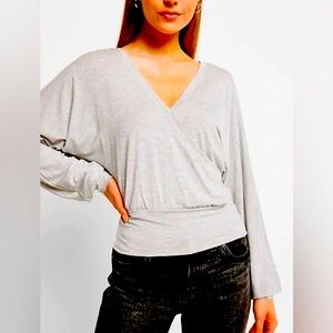 Express Open Back Faux Wrap Top Heather Gray |Size Small